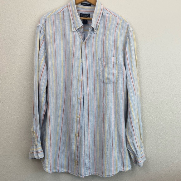 EUC W.H. Belk Sportswear 100% Linen Striped Button Down Dress Shirt Size XL - Picture 1 of 6